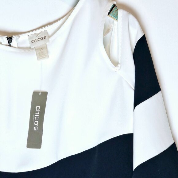 Chicos Women's Blocked Bold Stripe Cold-Shoulder 3/4 Long Sleeve Top, Sz 3 (XL) - Picture 3 of 8